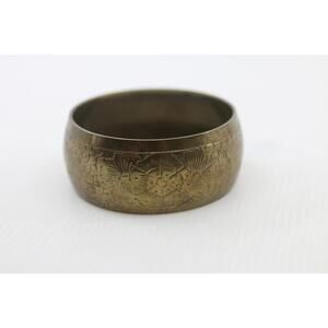 Vintage Brass-Tone Etched Bangle Bracelet – Wide Metal Cuff – Unmarked